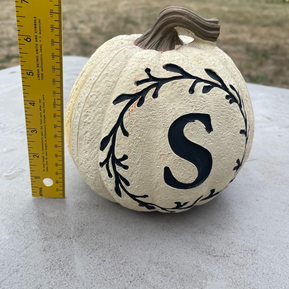 Decorative Cream Pumpkin with Black Lettering